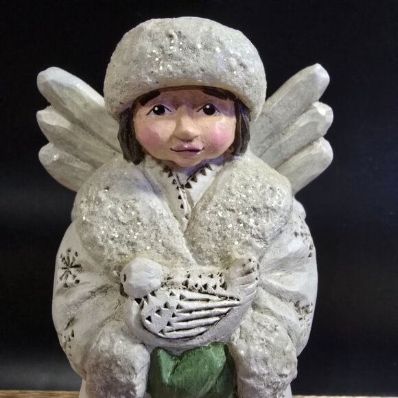 Pam Schifferl Winter White Angel With Dove & Glitter Details 7" by Midwest - Picture 2 of 16
